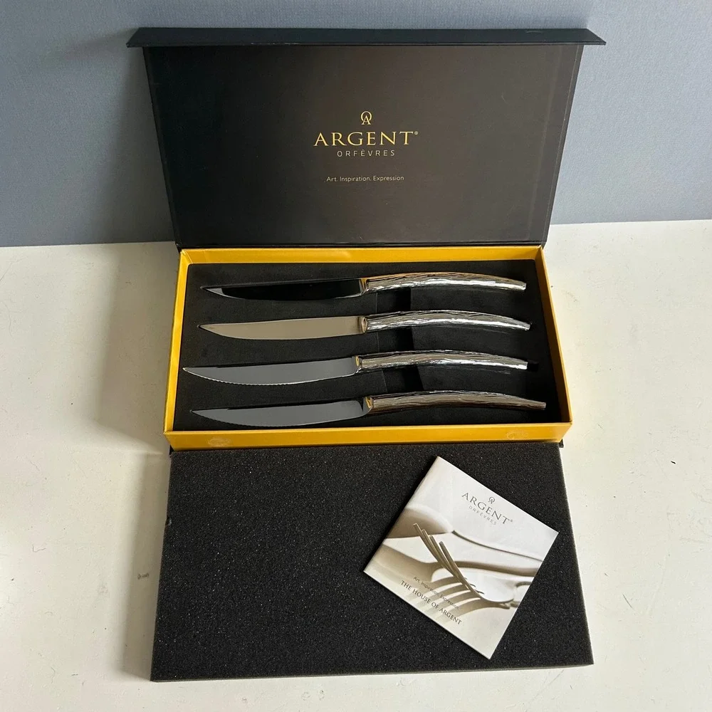 Argent Orfevres 4 Piece Steak Knife Set Art Inspiration Expression Stainless NEW